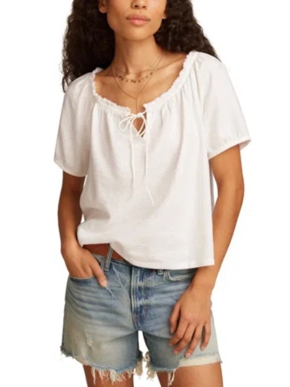 NWOT! Women's Lucky Brand White Peasant Top/Blouse Short Sleeve - XS